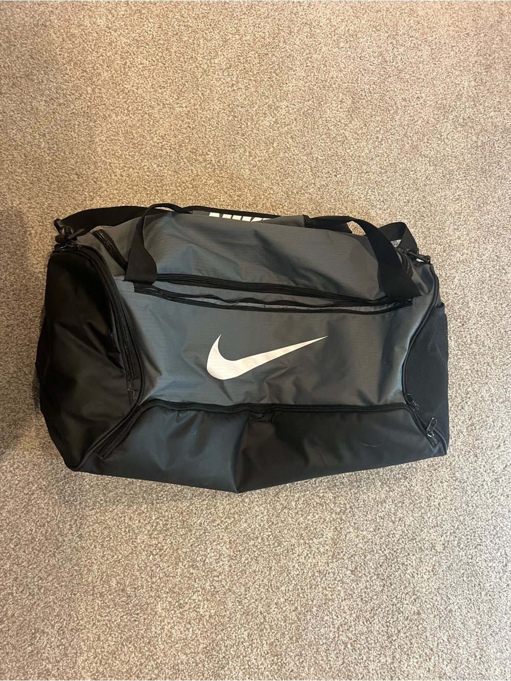 Nike Black and Gray Duffle with White Swoosh